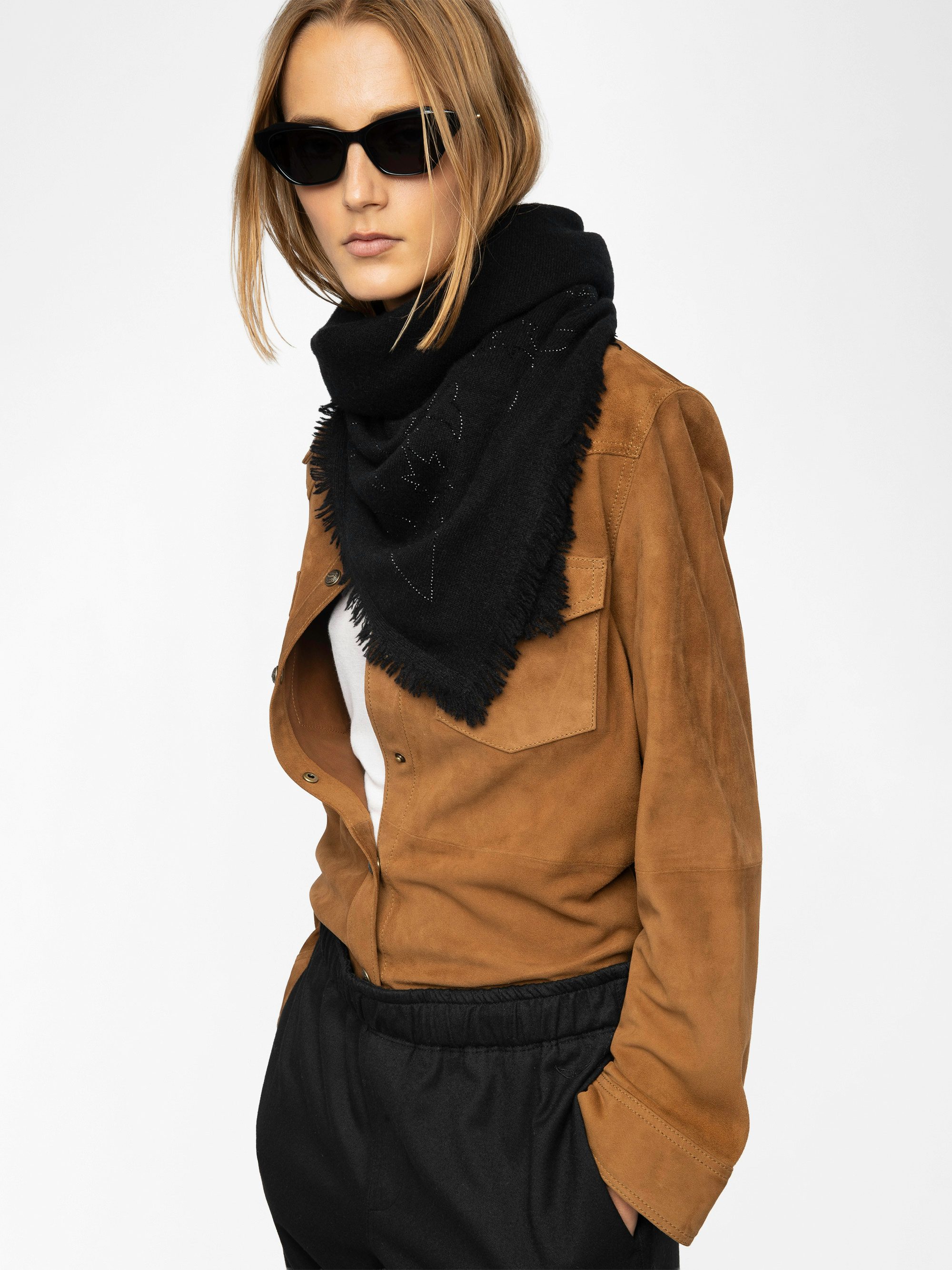 Stevie Diamanté Western Scarf - Cashmere scarf with western rhinestones.